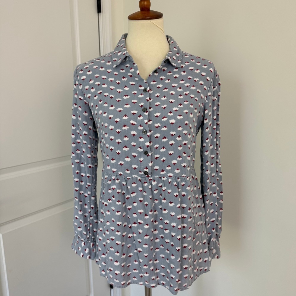 Boden Lotus Flower Tunic Blouse Peplum Waist Womens 6R Cottage